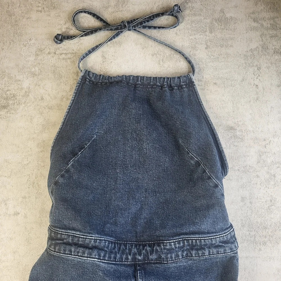 Free People Denim Halterneck Jumpsuit Jumper Overalls Bohemian Boho Jeans - Picture 11 of 16
